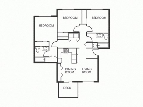 Floor plan for 3 beds, 2 baths, 1234 sqft
